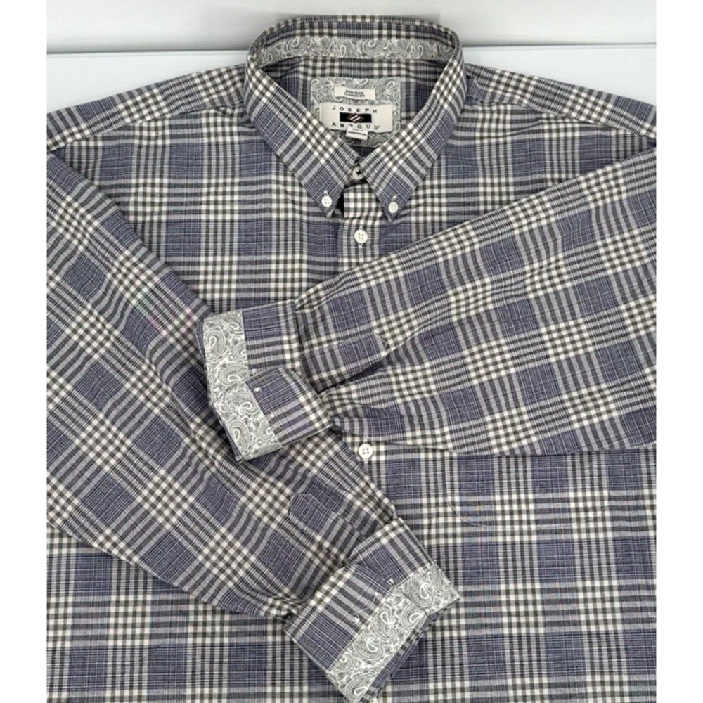 JOSEPH ABBOUD CLASSIC FIT DRESS‎ SHIRT Men's XL Blue Plaid Paisley Flip Cuff